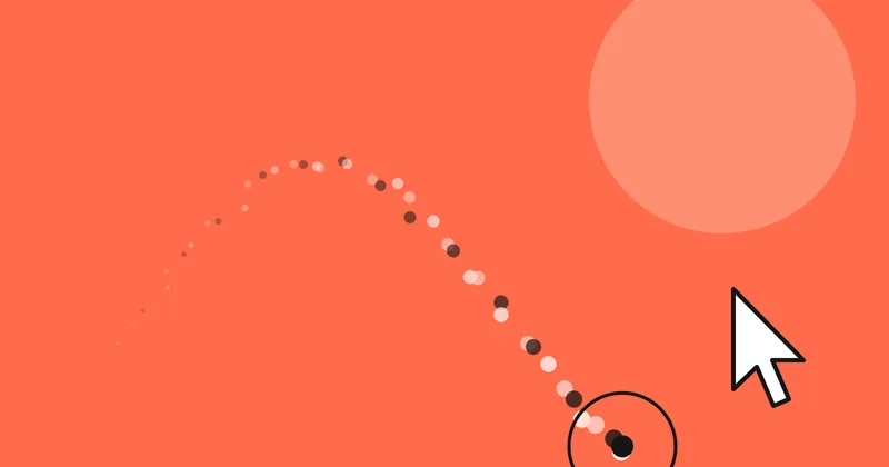 A small coral dot inside a larger ring cursor, surrounded by fading particle trails