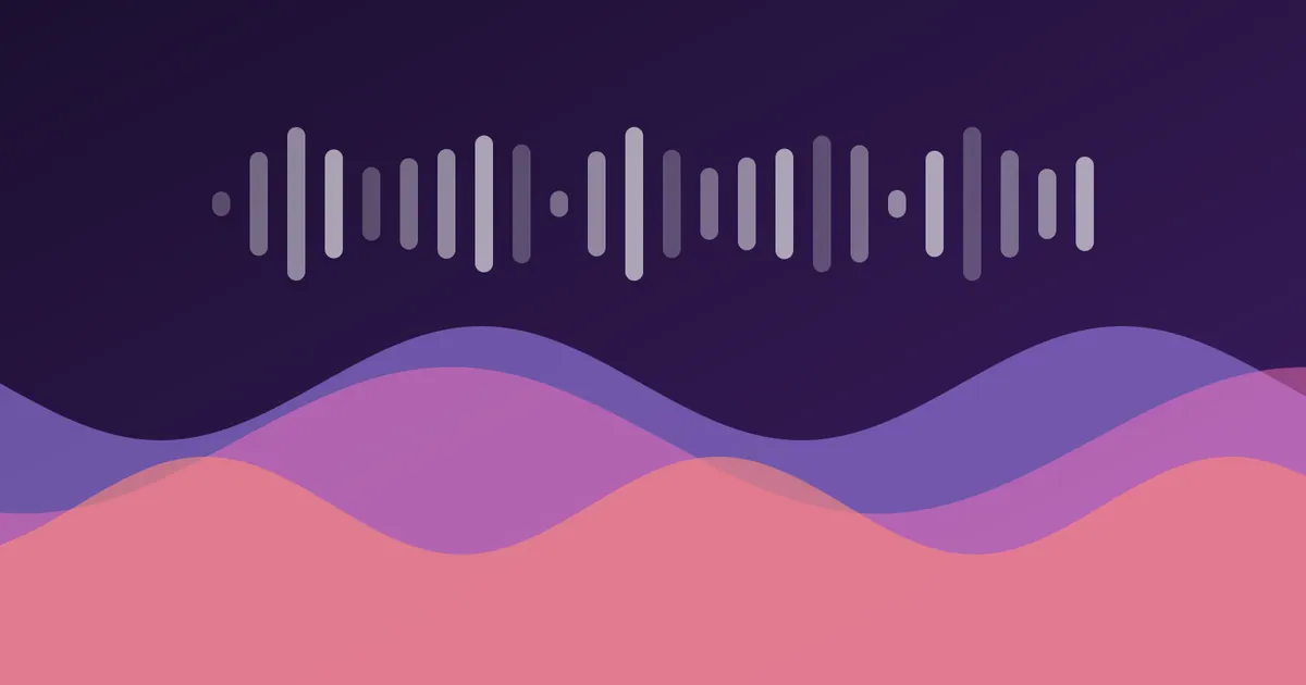 Layered sine waves in violet and coral forming a soft sound wave pattern