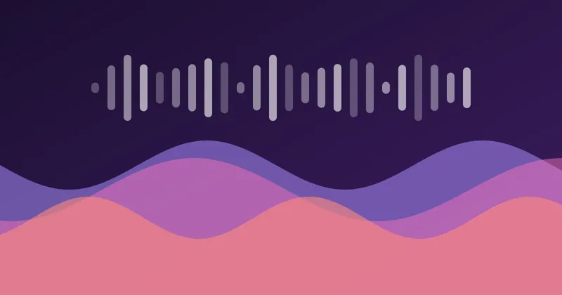 Layered sine waves in violet and coral forming a soft sound wave pattern